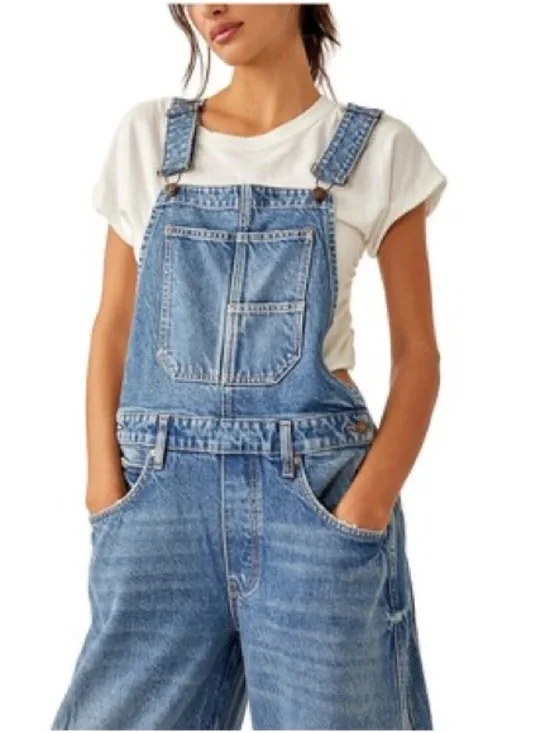 Free People We The Free Good Luck Barrel Overalls XL NWT Ultra Light Beam Denim - Picture 2 of 7